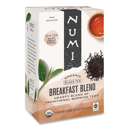 Numi Organic Teas, 1.4oz., Breakfast Blend, PK18, Breakfast Blend, Bag, High, 1.4 oz, 18 PK 10220
